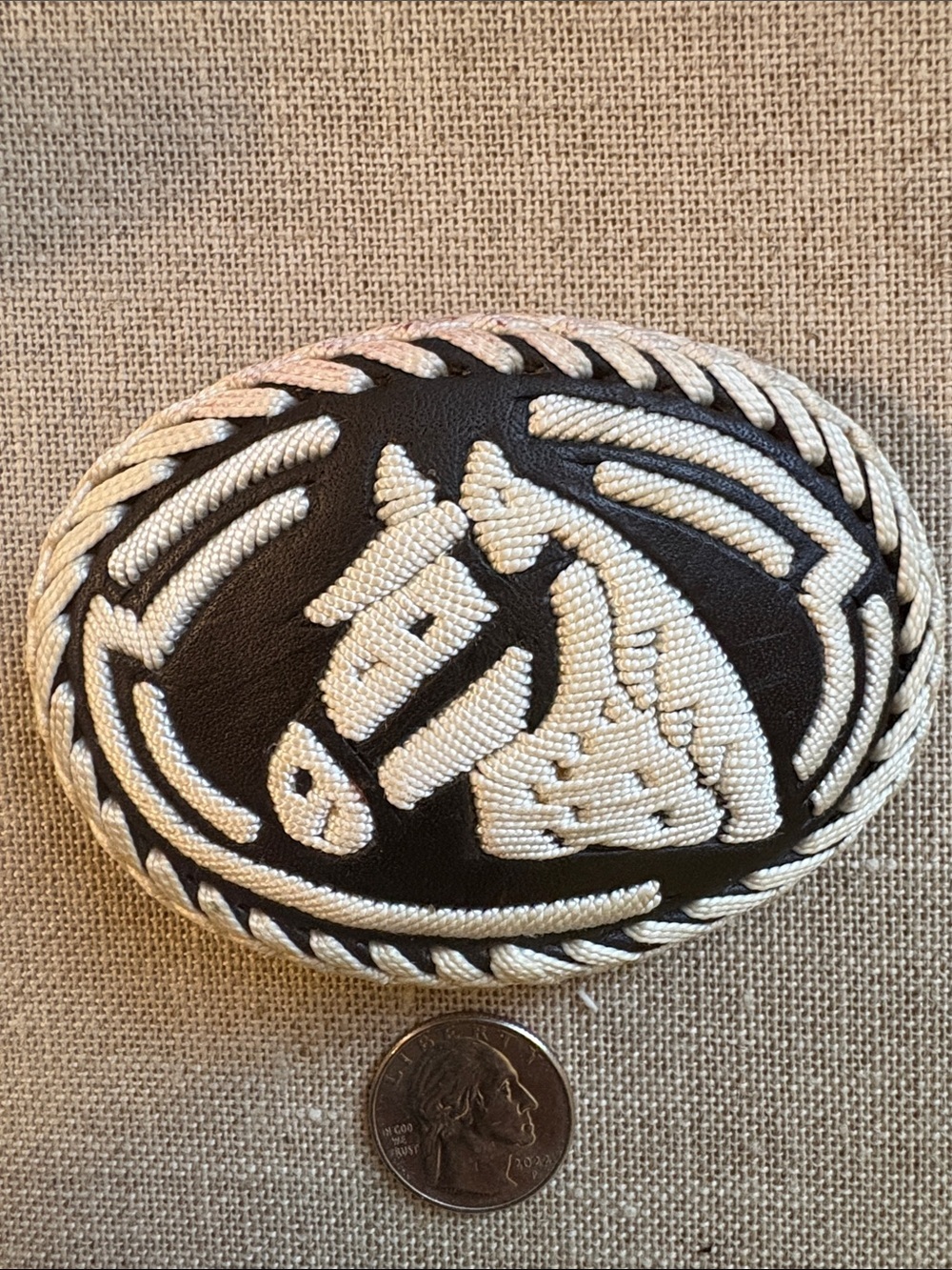 Horse Handcrafted Stitched Leather Cowboy Cowgirl Vintage Belt Buckle 3” x 4”